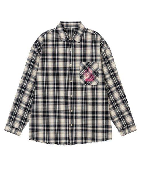 オーバーサイズユーズド加工ワンポイント刺繍ロゴチェック柄シャツ（シャツ/ブラウス）｜Ressaca（レサーカ）