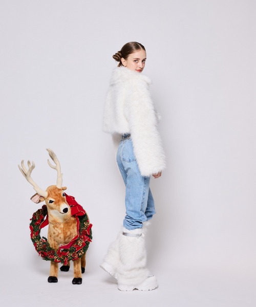 ホワイトファー付レッグウォーマー セール】Cute fake rabbit fur leg warmers（レッグウォーマー
