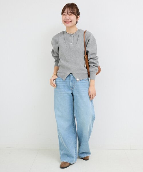 SLOBE IENA（スローブイエナ）の「ダブルフェイスクルーカーディガン（カーディガン/ボレロ・レディース・チャコールグレー/ピンク/ネイビー・FREE）」の15枚目の写真