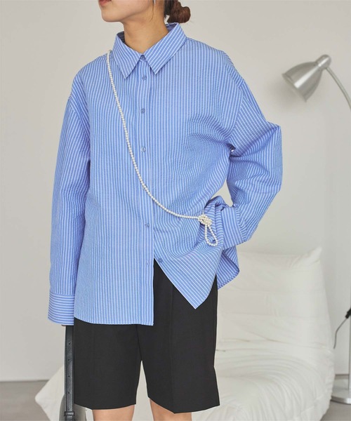 現行✨ティッカ　ストライプ　シャツ　ブラウス　フリーサイズ　ソメロス　青×白 TICCA/ティッカ】 ストライプビッグシャツ【手洗い可能