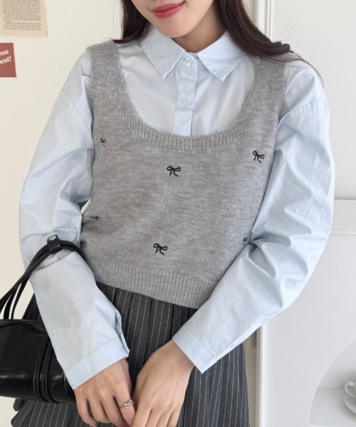 セール】リボン刺繍ビスチェベスト（ベスト）｜Loueme（ルエム