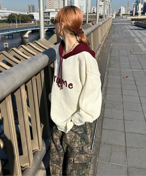 sedacle(セダクル)の「配色ダメージニットパーカー(ニット/セーター・メンズ・ベージュ/ネイビー/アイボリー・SMALL/LARGE/MEDIUM)」の5枚目の写真