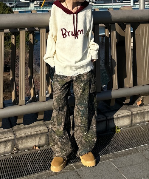 sedacle(セダクル)の「配色ダメージニットパーカー(ニット/セーター・メンズ・ベージュ/ネイビー/アイボリー・SMALL/LARGE/MEDIUM)」の7枚目の写真