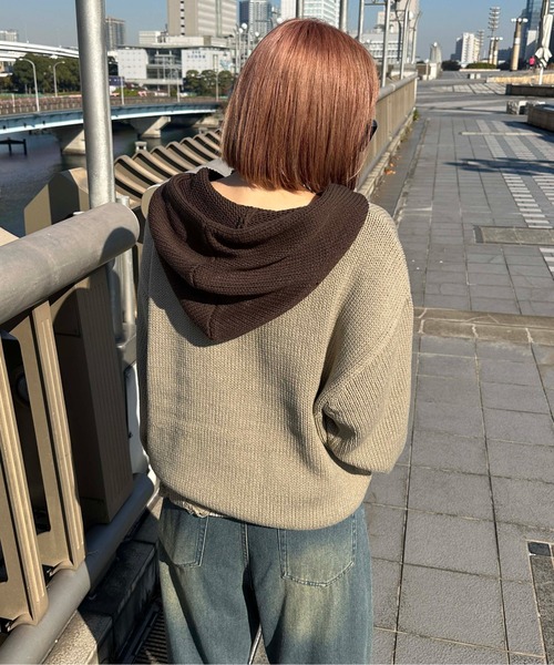 sedacle(セダクル)の「配色ダメージニットパーカー(ニット/セーター・メンズ・ベージュ/ネイビー/アイボリー・SMALL/LARGE/MEDIUM)」の12枚目の写真