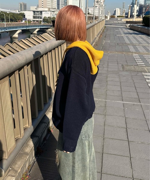 sedacle(セダクル)の「配色ダメージニットパーカー(ニット/セーター・メンズ・ベージュ/ネイビー/アイボリー・SMALL/LARGE/MEDIUM)」の19枚目の写真