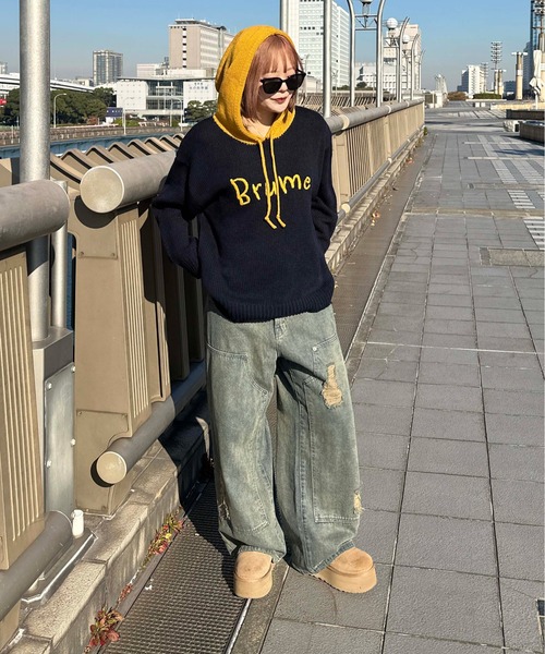 sedacle(セダクル)の「配色ダメージニットパーカー(ニット/セーター・メンズ・ベージュ/ネイビー/アイボリー・SMALL/LARGE/MEDIUM)」の20枚目の写真