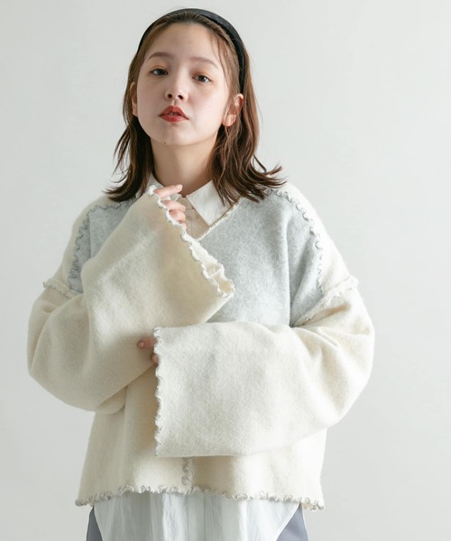 KBF（ケイビーエフ）の「バイカラーメローニット（ニット/セーター・レディース・ベージュ系その他/ピンク系その他/グレー系その他・ONE）」の2枚目の写真