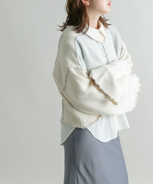 KBF（ケイビーエフ）の「バイカラーメローニット（ニット/セーター・レディース・ベージュ系その他/ピンク系その他/グレー系その他・ONE）」の6枚目の写真