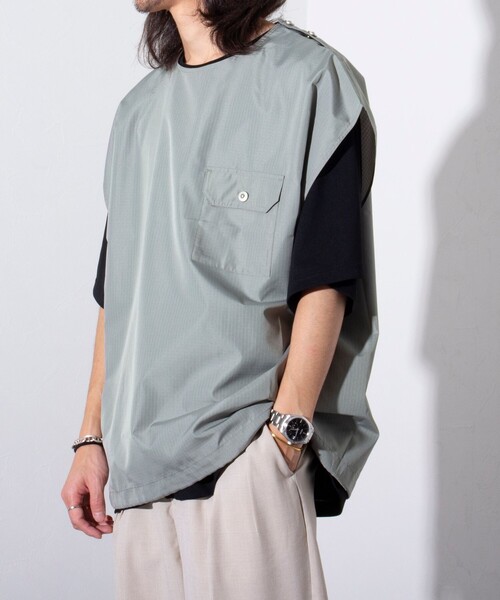 TAION（タイオン）の「【TAION/タイオン】ミリタリー Ripstop ノースリーブカットソー POベスト ユニセックス（ベスト・メンズ・セージグリーン/ネイビー/ブラック・XL/L/M）」の6枚目の写真