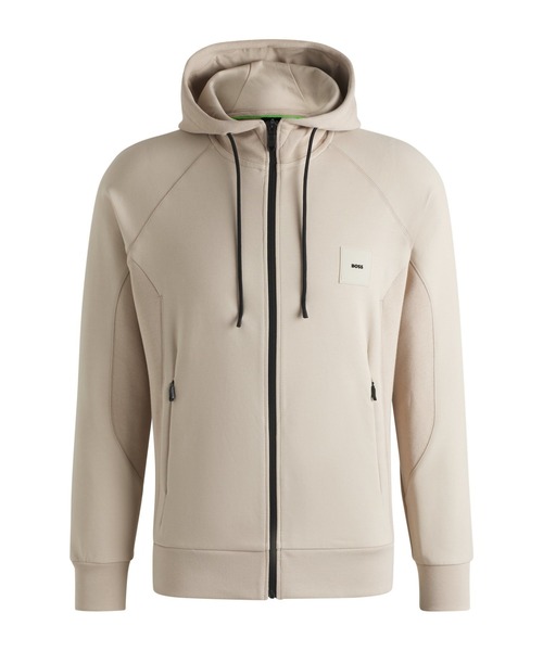 関税込 HUGO BOSS コットンブレンド パーカー ロゴパッチ BOSS（HUGO BOSS） パーカー コットンブレンド ジップアップ
