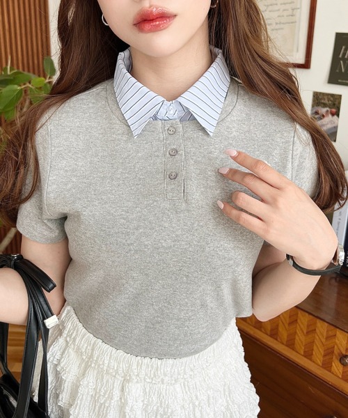 バイカラーデザイン半袖ポロカットソー