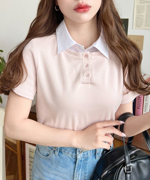 バイカラーデザイン半袖ポロカットソー