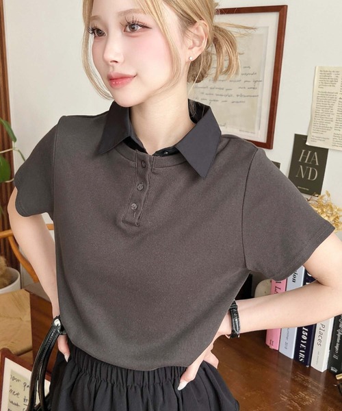 バイカラーデザイン半袖ポロカットソー