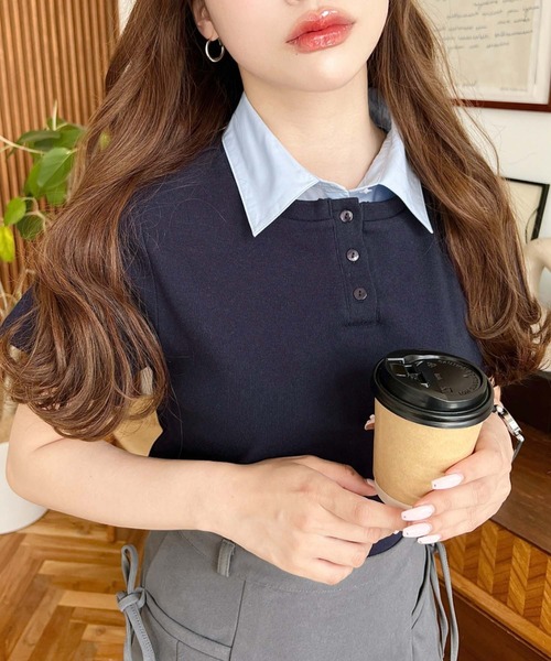 バイカラーデザイン半袖ポロカットソー