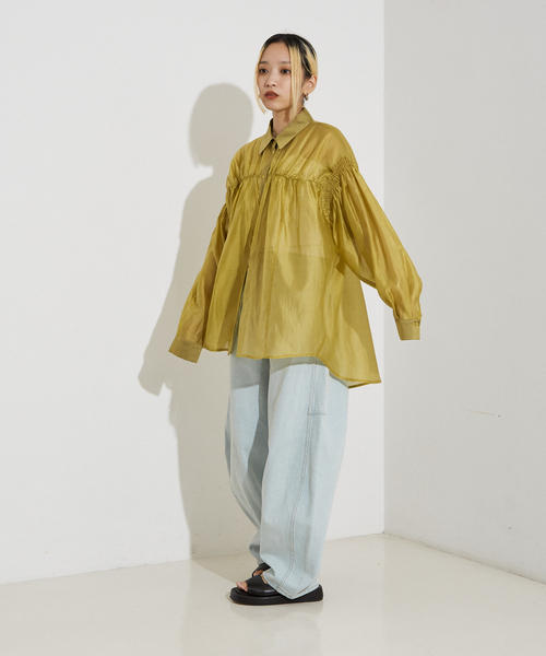 NOMINE（ノミネ）の「シアー シャーリング シャツ（シャツ/ブラウス・レディース・ライム/グリーン/オフホワイト/チャコールグレー・フリー）」の10枚目の写真