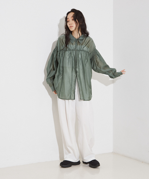 NOMINE（ノミネ）の「シアー シャーリング シャツ（シャツ/ブラウス・レディース・ライム/グリーン/オフホワイト/チャコールグレー・フリー）」の12枚目の写真