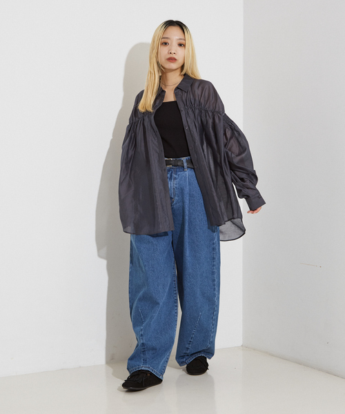 NOMINE（ノミネ）の「シアー シャーリング シャツ（シャツ/ブラウス・レディース・ライム/グリーン/オフホワイト/チャコールグレー・フリー）」の14枚目の写真