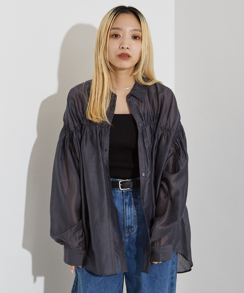 NOMINE（ノミネ）の「シアー シャーリング シャツ（シャツ/ブラウス・レディース・ライム/グリーン/オフホワイト/チャコールグレー・フリー）」の15枚目の写真