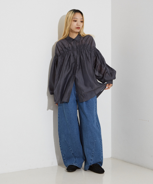 NOMINE（ノミネ）の「シアー シャーリング シャツ（シャツ/ブラウス・レディース・ライム/グリーン/オフホワイト/チャコールグレー・フリー）」の16枚目の写真