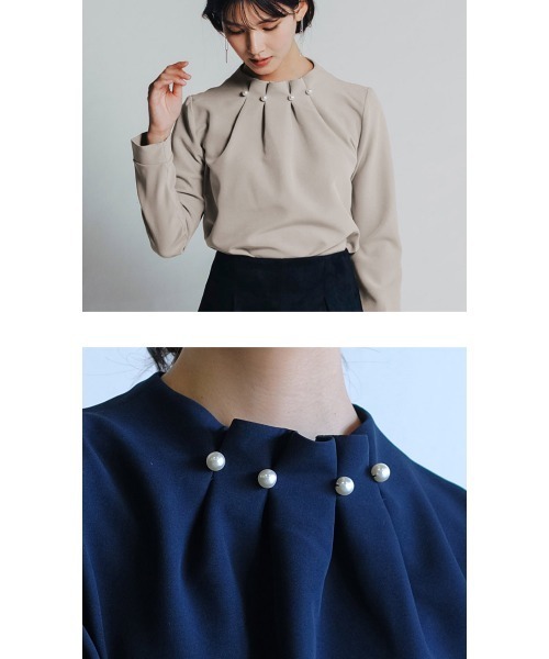 aquagarage（アクアガレージ）の「パールネックブラウス（シャツ/ブラウス・レディース・ブラック/ネイビー/グレイッシュベージュ/ベージュ/ホワイト/ピンク・S/M/L/LL/3L）」の7枚目の写真