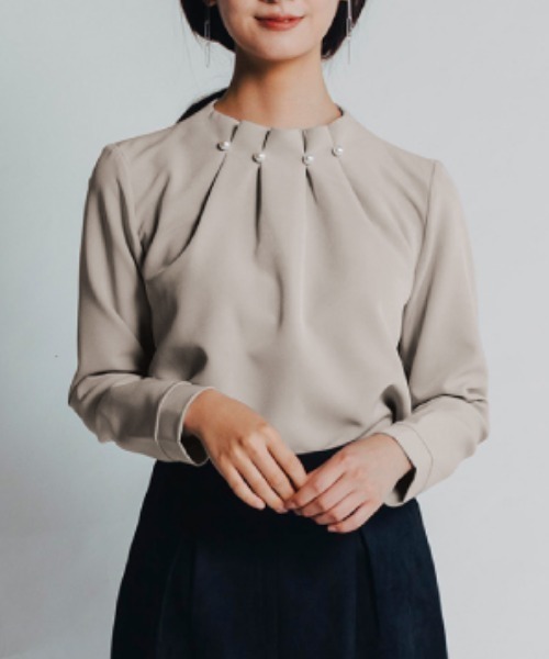 aquagarage（アクアガレージ）の「パールネックブラウス（シャツ/ブラウス・レディース・ブラック/ネイビー/グレイッシュベージュ/ベージュ/ホワイト/ピンク・S/M/L/LL/3L）」の15枚目の写真