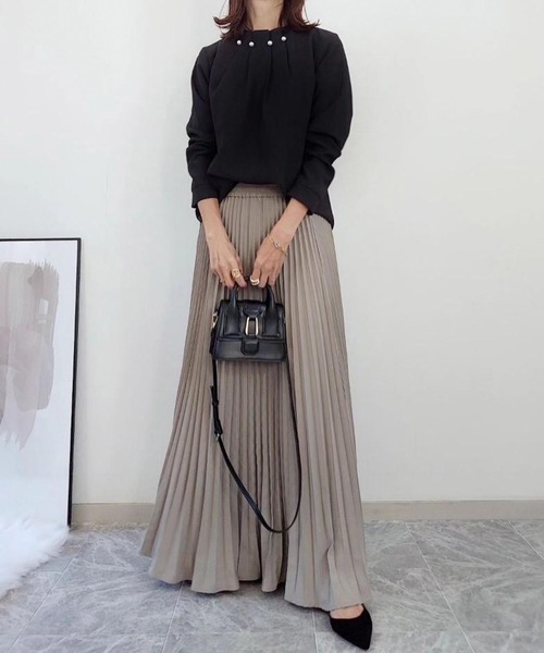 aquagarage（アクアガレージ）の「パールネックブラウス（シャツ/ブラウス・レディース・ベージュ/グレイッシュベージュ/ピンク/ホワイト/ネイビー/ブラック・L/M/S/LL/3L）」の21枚目の写真