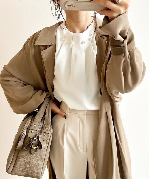 aquagarage（アクアガレージ）の「パールネックブラウス（シャツ/ブラウス・レディース・ブラック/ネイビー/グレイッシュベージュ/ベージュ/ホワイト/ピンク・S/M/L/LL/3L）」の17枚目の写真