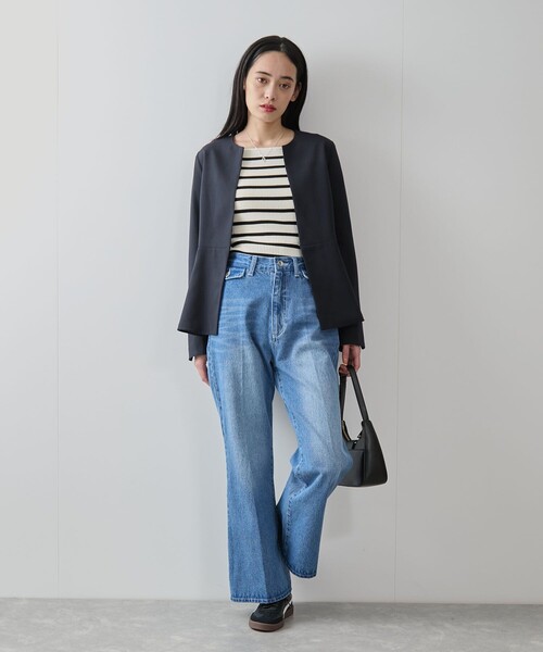 VIS（ビス）の「【美easy】【洗える/防シワ/UVケア】コンフォートツイルペプラムノーカラージャケット【WEB限定】（ノーカラージャケット・レディース・ベージュ系その他/ネイビー・M/S）」の9枚目の写真