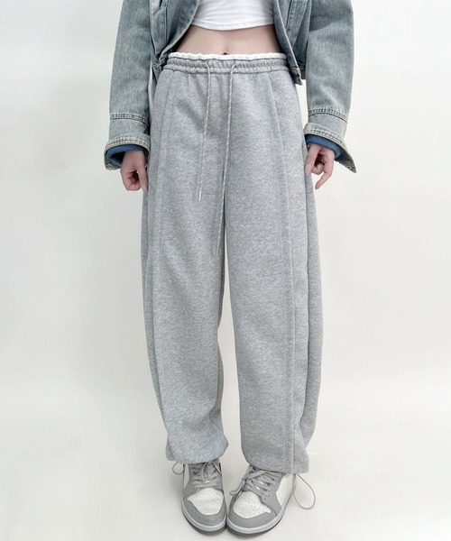 aimoha（アイモハ）の「ドローストリングハイウエストワイドパンツ（スウェットパンツ・レディース・ブラック/グレー/ホワイト/ネイビー・MEDIUM/LARGE）」の3枚目の写真
