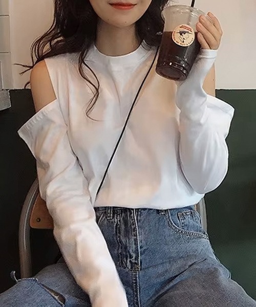 ALTROSE（アルトローズ）の「オープンショルダー トップス 肩出し 肌見せ（Tシャツ/カットソー・レディース・グレー/ブラック/ホワイト・FREE）」の2枚目の写真