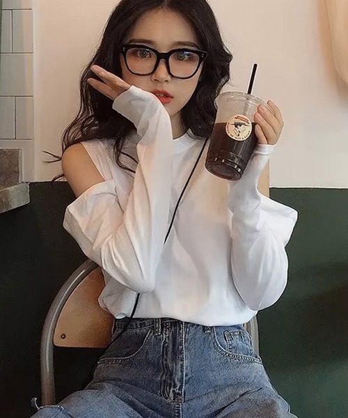 ALTROSE（アルトローズ）の「オープンショルダー トップス 肩出し 肌見せ（Tシャツ/カットソー・レディース・グレー/ブラック/ホワイト・FREE）」の8枚目の写真