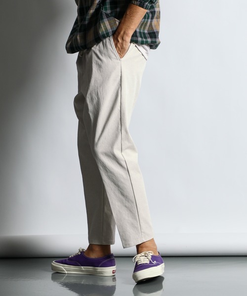 セール】LINEN BLEND TAPERED EASY SLACKS：麻混 テーパード イージー