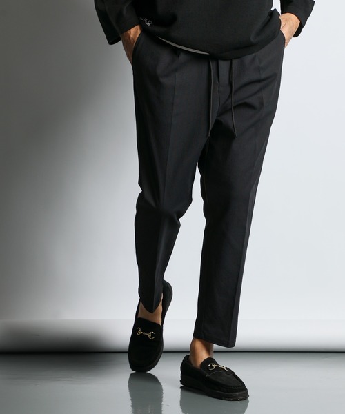 セール】LINEN BLEND TAPERED EASY SLACKS：麻混 テーパード イージー