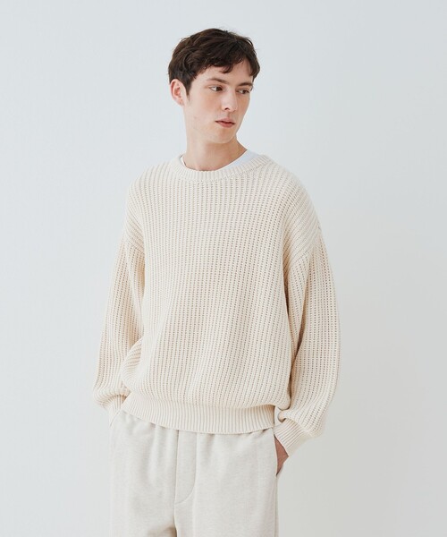 GALERIE VIE(ギャルリー ヴィー)の「フィッシャーマンズリブ クルーネックプルオーバー(ニット/セーター・メンズ・ホワイト/ネイビー・FREE)」の4枚目の写真