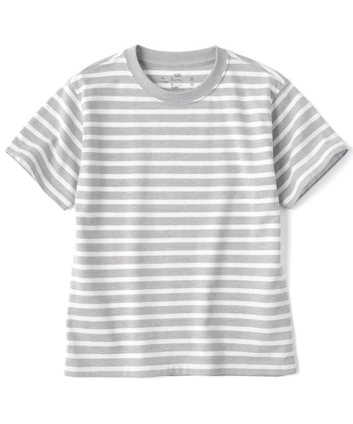 無印良品（ムジルシリョウヒン）の「キッズ　天竺編みクルーネック半袖Ｔシャツ　ボーダー（Tシャツ/カットソー・キッズ・ライトグレー系/ブラック系/カーキ系/イエロー系/ブルー系/パープル系/オレンジ系/グリーン系・110/120/130/140/150）」の3枚目の写真