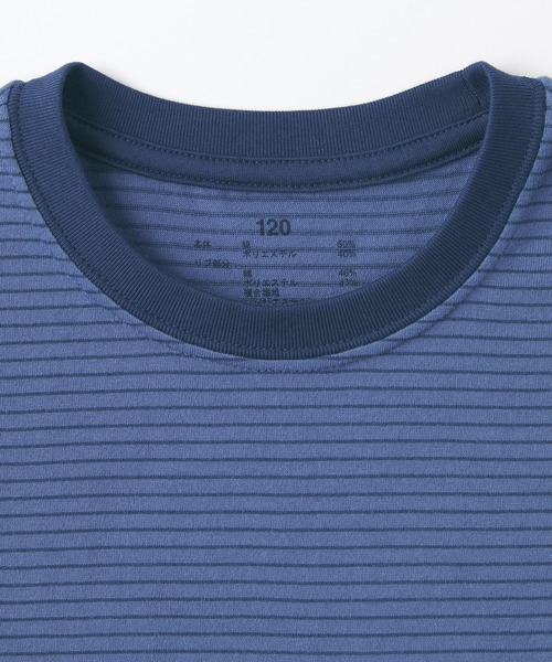 無印良品（ムジルシリョウヒン）の「キッズ　天竺編みクルーネック半袖Ｔシャツ　ボーダー（Tシャツ/カットソー・キッズ・ライトグレー系/ブラック系/カーキ系/イエロー系/ブルー系/パープル系/オレンジ系/グリーン系・110/120/130/140/150）」の19枚目の写真
