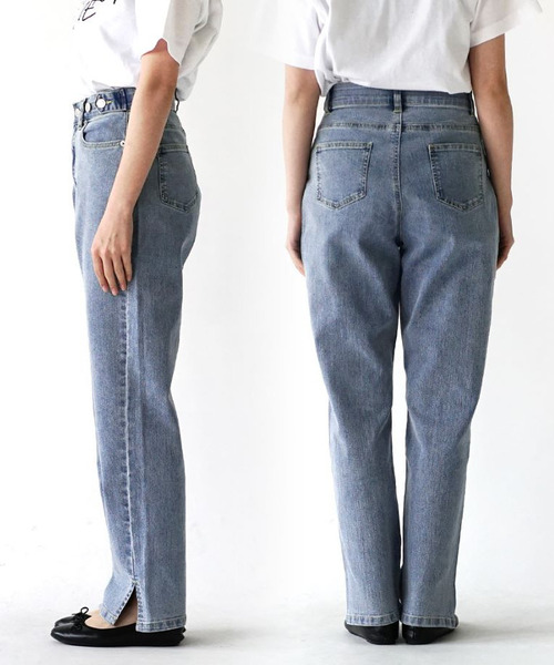 e-zakkamania stores（イーザッカマニアストアーズ）の「こっそりウエストゴム ストレッチデニムパンツ[サイドスリット]（デニムパンツ・レディース・ブルー/ライトブルー/ブラック系/ネイビー・S/L/LL/M）」の20枚目の写真