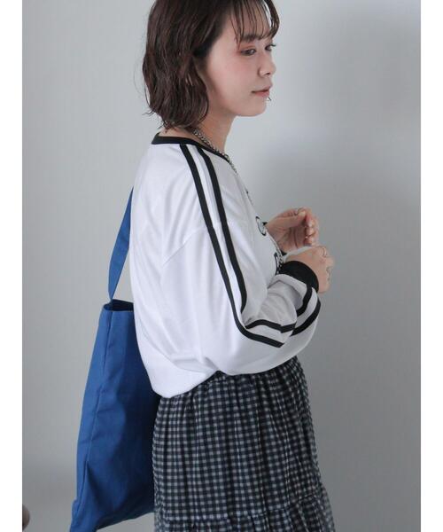 ehka sopo(エヘカソポ)の「袖ラインプリントロンT(Tシャツ/カットソー・レディース・ネイビー/オフホワイト/ピンク・F)」の7枚目の写真