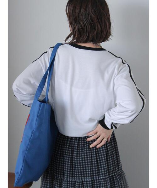 ehka sopo(エヘカソポ)の「袖ラインプリントロンT(Tシャツ/カットソー・レディース・ネイビー/オフホワイト/ピンク・F)」の8枚目の写真