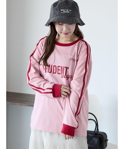 ehka sopo(エヘカソポ)の「袖ラインプリントロンT(Tシャツ/カットソー・レディース・ネイビー/オフホワイト/ピンク・F)」の16枚目の写真