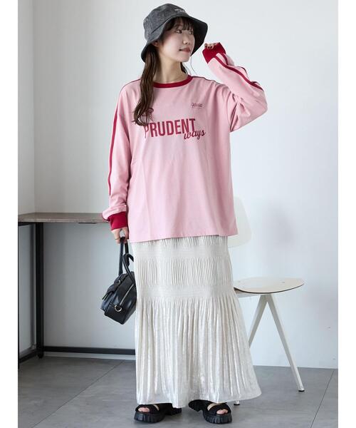 ehka sopo(エヘカソポ)の「袖ラインプリントロンT(Tシャツ/カットソー・レディース・ネイビー/オフホワイト/ピンク・F)」の18枚目の写真