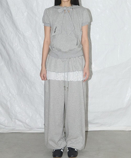 FANCY CLUB（ファンシークラブ）の「FANCY CLUB／フリルレースボタンパンツ（スウェットパンツ・レディース・ブラック/ライトグレー・FREE）」の4枚目の写真