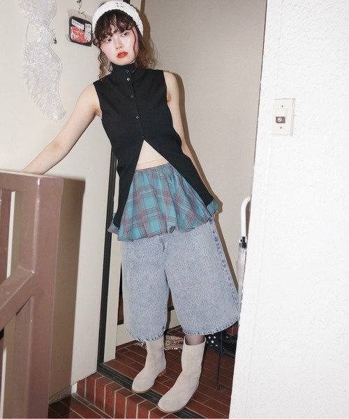 musubore(ムスボレ)の「sleeve-less summer knit cardigan / サマーニットカーディガン(カーディガン/ボレロ・レディース・ブラック/ピンク/ライトグリーン/パープル・FREE)」の14枚目の写真