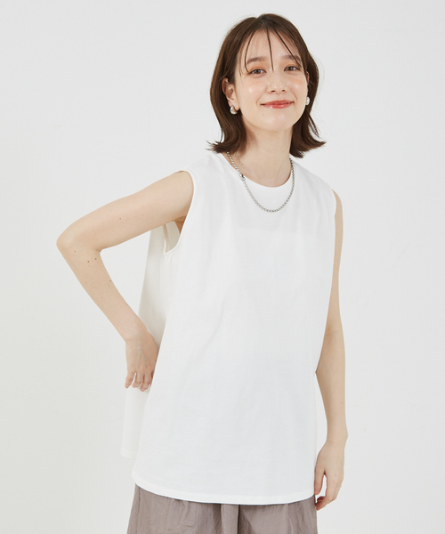 abahouse mavie（アバハウスマヴィ）の「バックスリットノースリ（Tシャツ/カットソー・レディース・ベージュ/ホワイト/ブラック/ネイビー・フリー）」の2枚目の写真