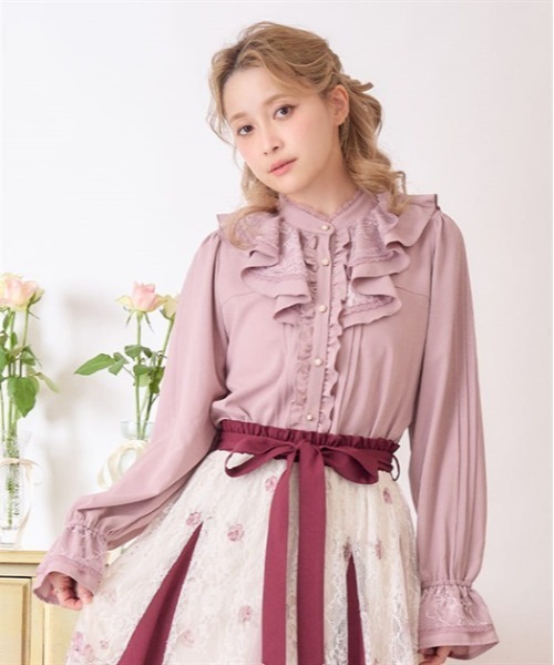 axes femme(アクシーズファム)の「ピンタック使フリルブラウス(シャツ/ブラウス・レディース・ピンク/ブラック/ホワイト・FREE)」の3枚目の写真
