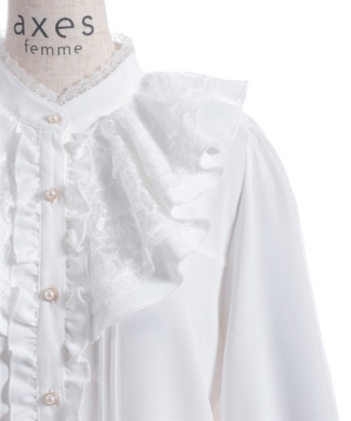 axes femme(アクシーズファム)の「ピンタック使フリルブラウス(シャツ/ブラウス・レディース・ピンク/ブラック/ホワイト・FREE)」の5枚目の写真