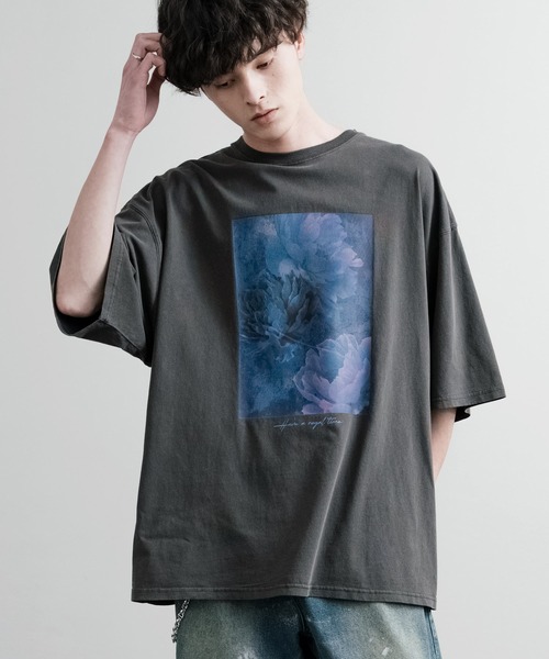 Rocky Monroe(ロッキーモンロー)の「オーバーサイズピグメント花柄プリント半袖Tシャツ(Tシャツ/カットソー・メンズ・チャコール/ブラック系/ブラック系1/ブラック系2/グレー系/グレー系1/グレー系2/ブラック・M/L)」の7枚目の写真
