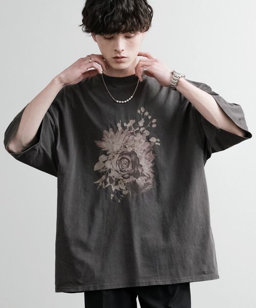 セール】オーバーサイズピグメント花柄プリント半袖Tシャツ（T