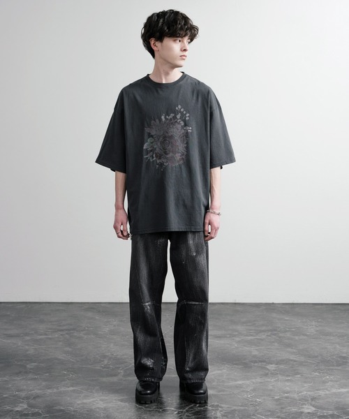 Rocky Monroe(ロッキーモンロー)の「オーバーサイズピグメント花柄プリント半袖Tシャツ(Tシャツ/カットソー・メンズ・チャコール/ブラック系/ブラック系1/ブラック系2/グレー系/グレー系1/グレー系2/ブラック・M/L)」の9枚目の写真