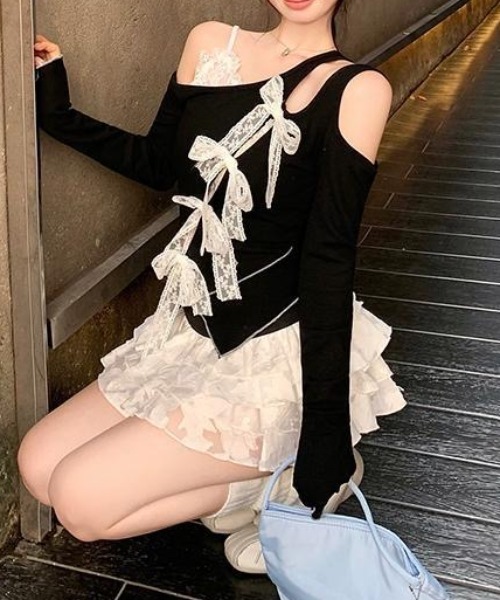 Achic(アシック)の「レースリボンアシメオープンショルダートップス(Tシャツ/カットソー・レディース・ブラック・M)」の17枚目の写真